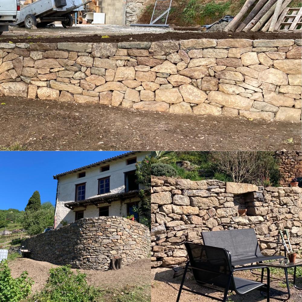 mur en pierre sèche, enduit terre